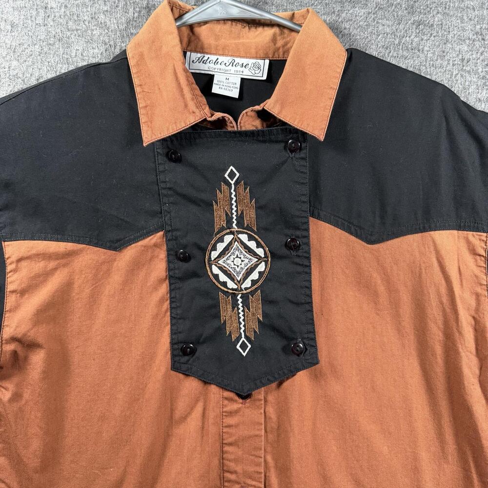 Vintage Adobe Rose Shirt Womens Medium Brown Black Western Colorblock